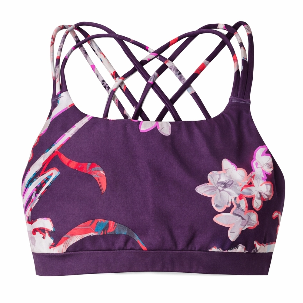 Athleta Sports Bra Medium Purple Floral Strappy Back Yoga Athletic